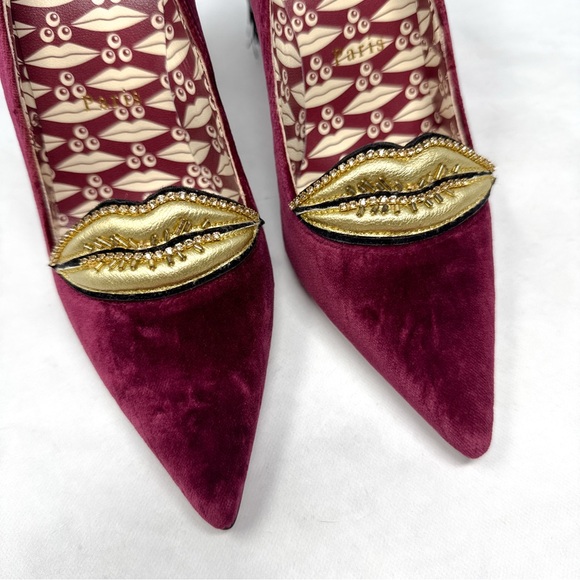 NEW Christian Louboutin Hot Chick Kiss Swarovski Crystal Velvet Pointed Toe Heel - Picture 5 of 16